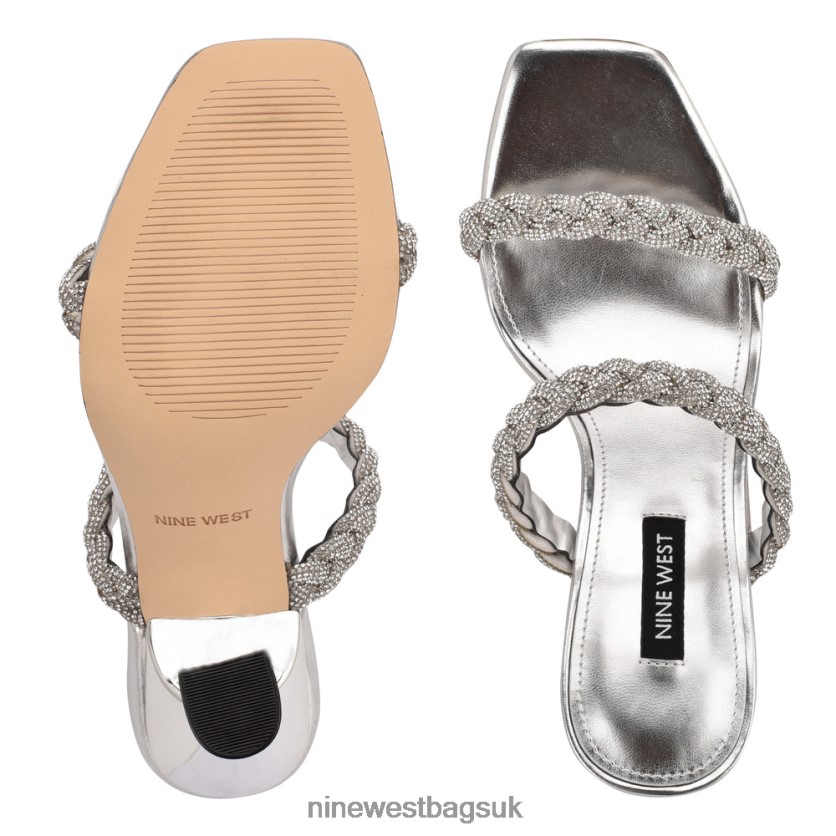 Nine West Zippy Heeled Slide Sandals RFX40B386 - Nine West Sandals UK Silver Crystal