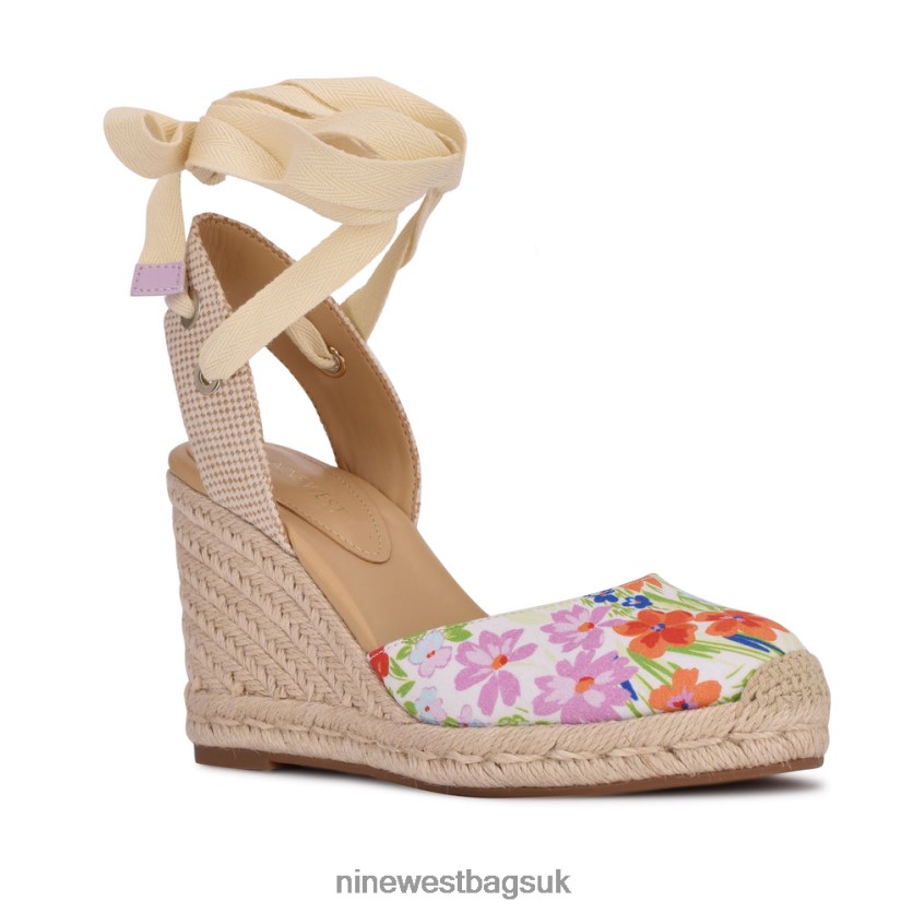 Nine West Friend Ankle Wrap Espadrille Wedge Sandals RFX40B842 - Nine West Sandals UK White Floral
