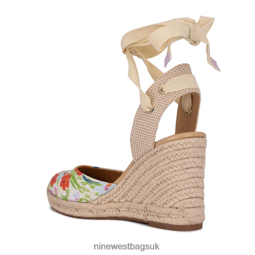 Nine West Friend Ankle Wrap Espadrille Wedge Sandals RFX40B842 - Nine West Sandals UK White Floral