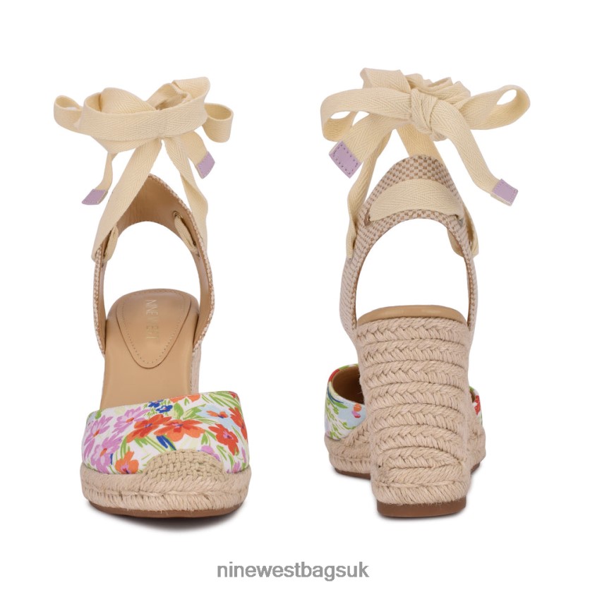Nine West Friend Ankle Wrap Espadrille Wedge Sandals RFX40B842 - Nine West Sandals UK White Floral