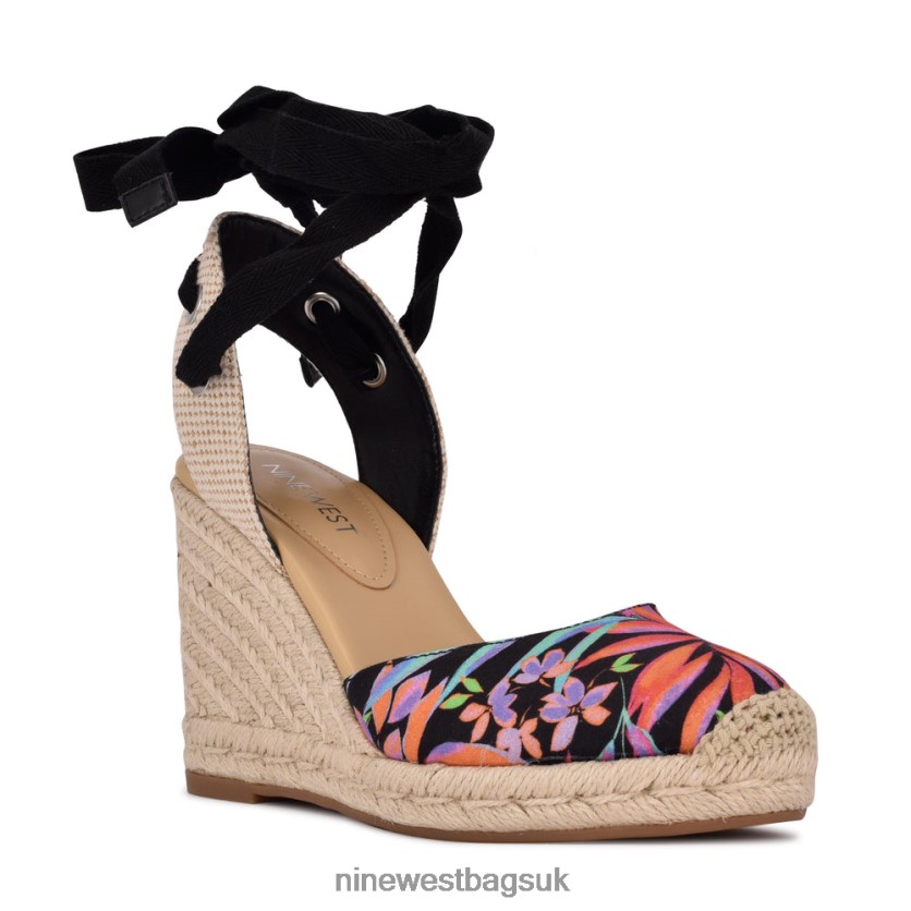 Nine West Friend Ankle Wrap Espadrille Wedge Sandals RFX40B844 - Nine West Bags UK Black Tropical