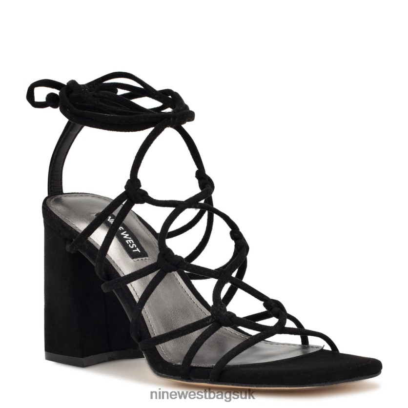 Nine West Glaven Ankle Wrap Sandals RFX40B839 - Nine West UK Sale Black Suede