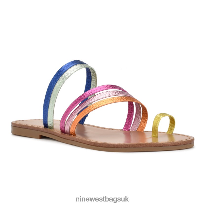 Nine West Cins Toe Ring Flat Strappy Slide Sandals RFX40B802 - Nine West Sandals UK Multi Metallic