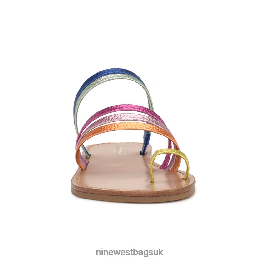 Nine West Cins Toe Ring Flat Strappy Slide Sandals RFX40B802 - Nine West Sandals UK Multi Metallic