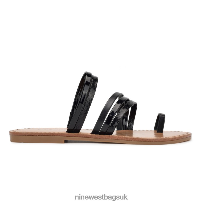 Nine West Cins Toe Ring Flat Strappy Slide Sandals RFX40B803 - Nine West UK Sale Black