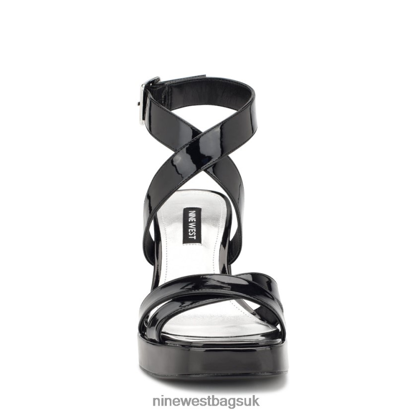 Nine West Tackle Ankle Strap Platform Sandals RFX40B826 - Nine West Sandals UK Black Patent