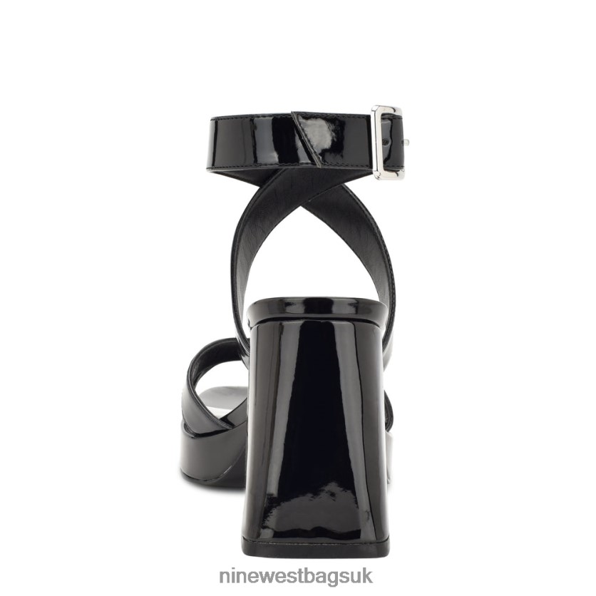 Nine West Tackle Ankle Strap Platform Sandals RFX40B826 - Nine West Sandals UK Black Patent
