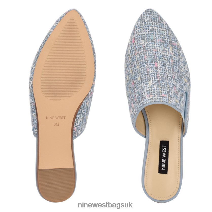 Nine West Freeda Pointy Toe Mules RFX40B2347 - Nine West UK Sale Light Blue Boucle