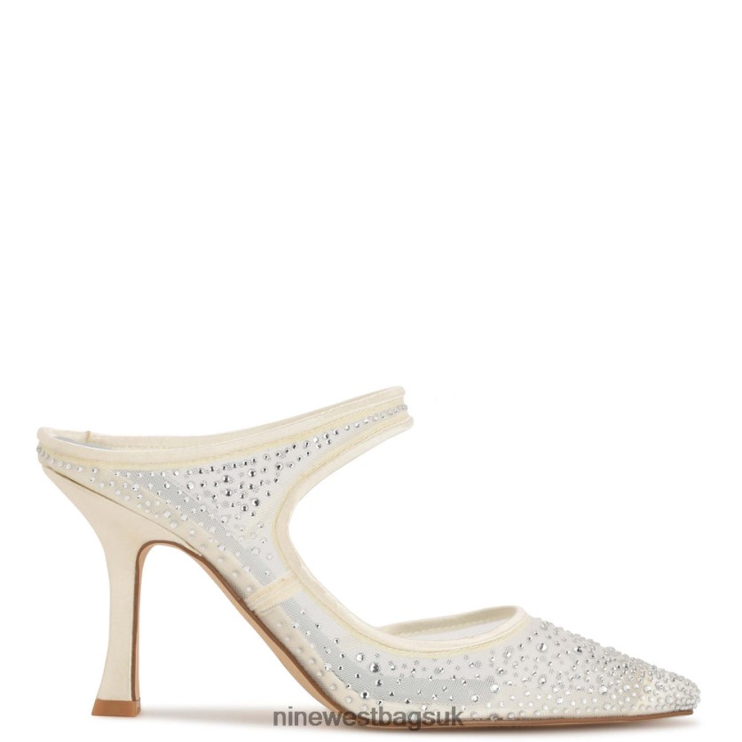 Nine West Saren Heeled Mules RFX40B1883 - Nine West UK Sale Ivory Satin Crystal