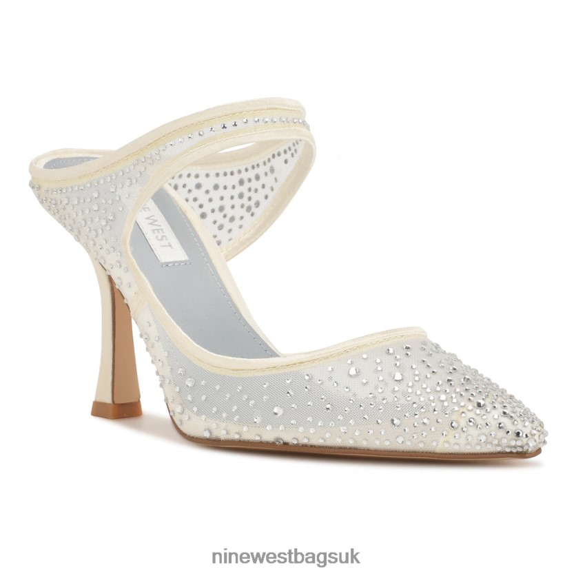 Nine West Saren Heeled Mules RFX40B708 - Nine West Bags UK Ivory Satin Crystal