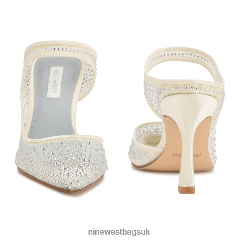 Nine West Saren Heeled Mules RFX40B708 - Nine West Bags UK Ivory Satin Crystal