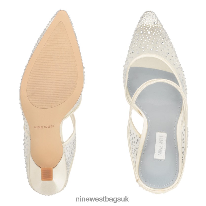 Nine West Saren Heeled Mules RFX40B708 - Nine West Bags UK Ivory Satin Crystal