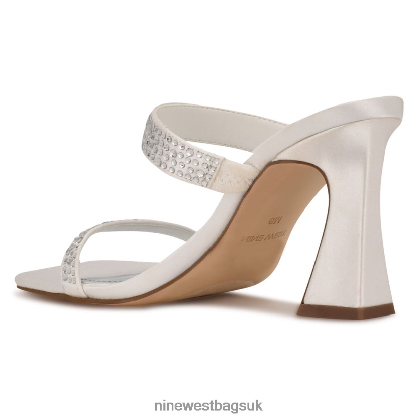 Nine West Darla Heeled Slide Sandals RFX40B2072 - Nine West Bags UK White Satin