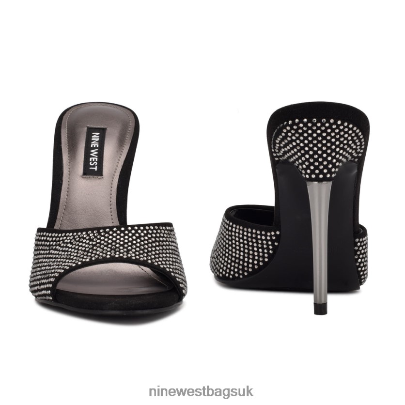 Nine West Divas Heeled Slide Sandals RFX40B1892 - Nine West Bags UK Black Shimmer Suede