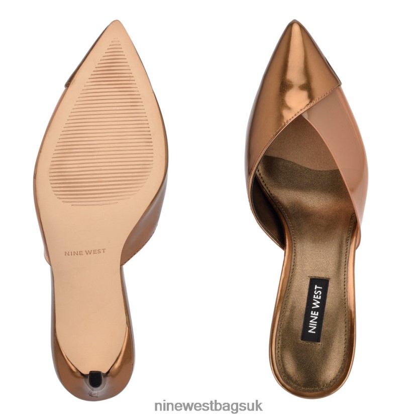 Nine West Ellia Heeled Slides RFX40B706 - Nine West Sandals UK Bronze Mirror Metallic