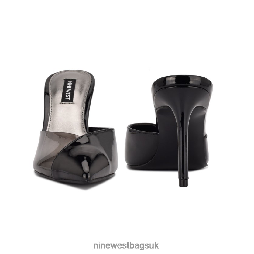 Nine West Ellia Heeled Slides RFX40B707 - Nine West UK Sale Black/Smoke Patent
