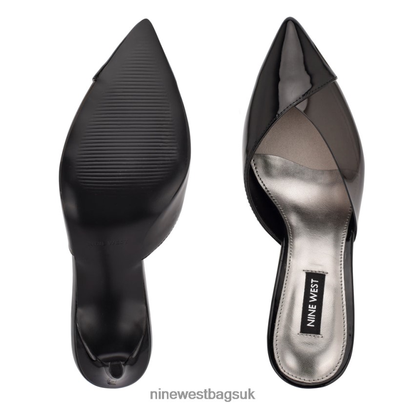 Nine West Ellia Heeled Slides RFX40B707 - Nine West UK Sale Black/Smoke Patent