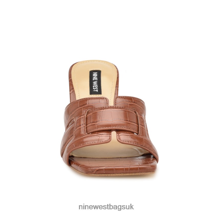 Nine West Kaelyn Heeled Slide Sandals RFX40B2082 - Nine West Sandals UK Brown Croco