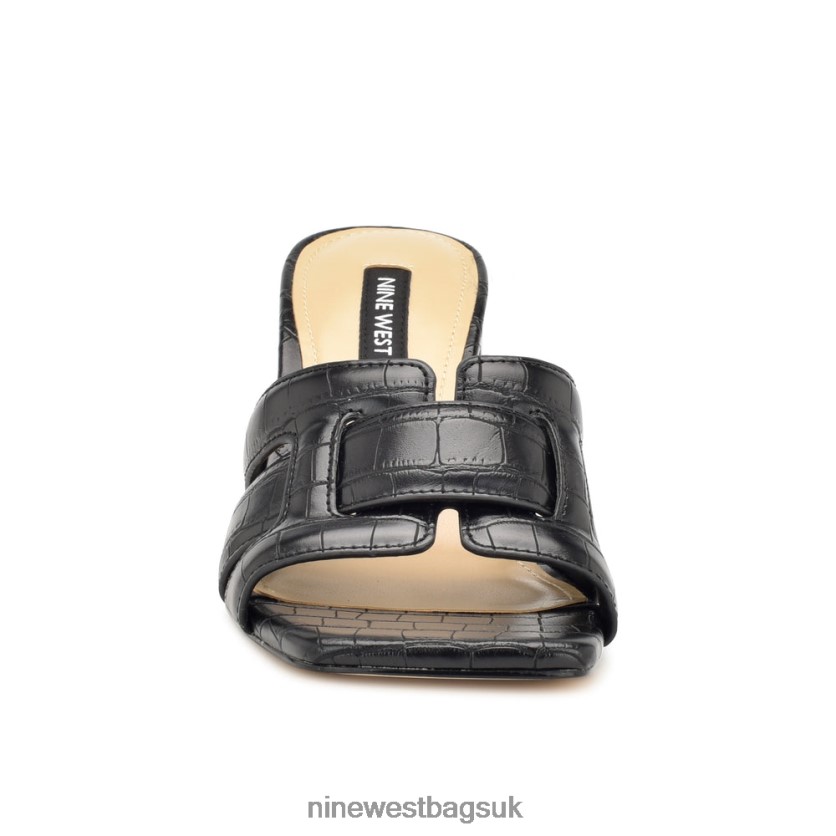 Nine West Kaelyn Heeled Slide Sandals RFX40B2083 - Nine West UK Sale Black Croco