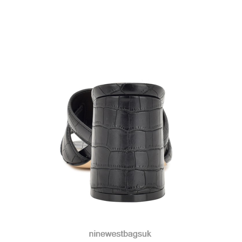 Nine West Kaelyn Heeled Slide Sandals RFX40B2083 - Nine West UK Sale Black Croco