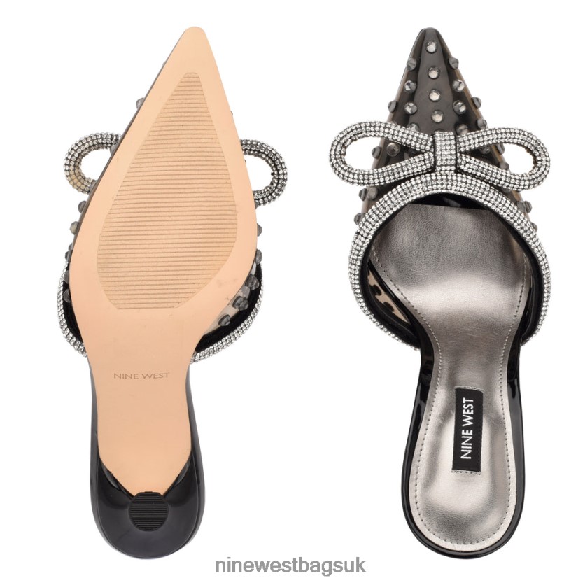 Nine West Nanita Heeled Slides RFX40B711 - Nine West UK Sale Black/Smoke Crystal