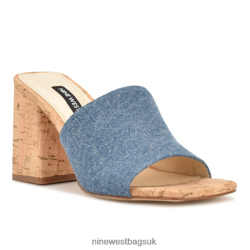 Nine West Teice Heeled Slide Sandals RFX40B667 - Nine West UK Sale Blue Denim