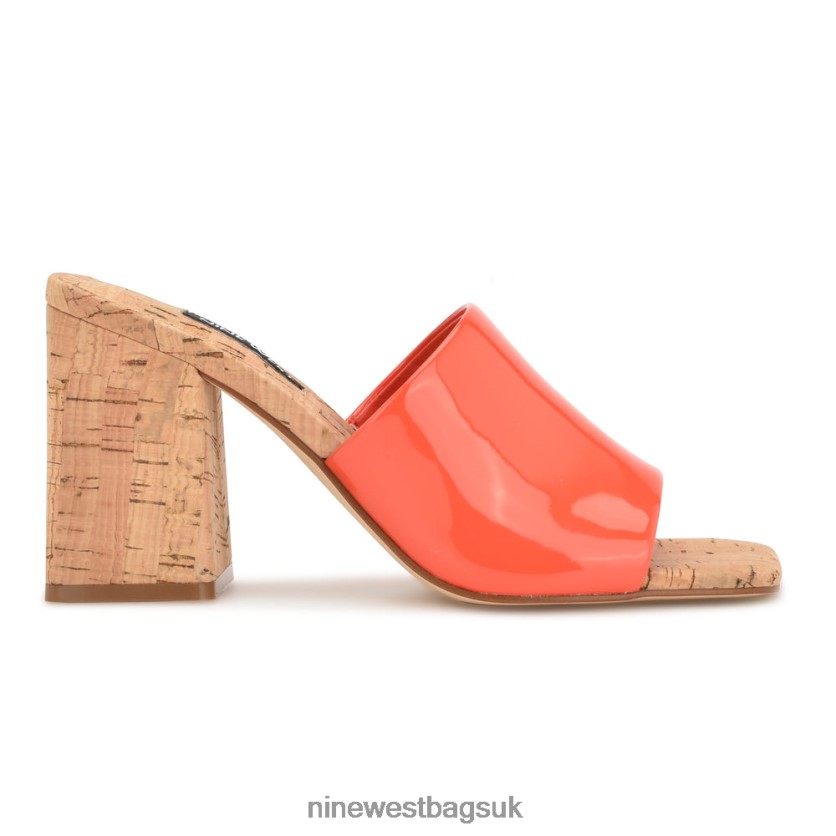 Nine West Teice Heeled Slide Sandals RFX40B669 - Nine West UK Orange Patent