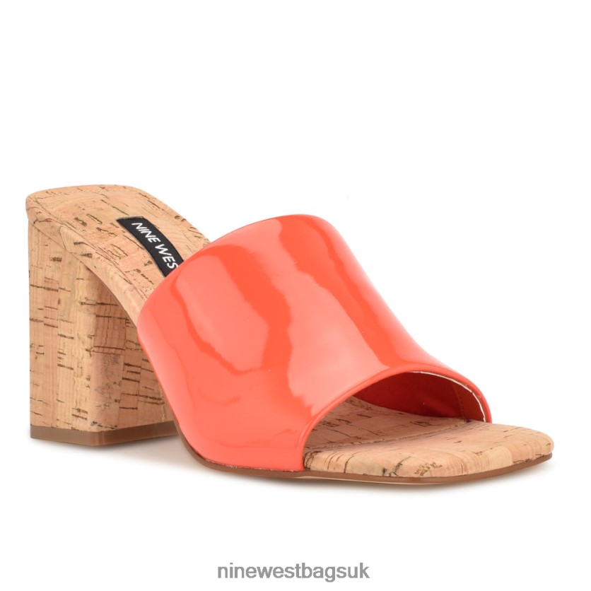 Nine West Teice Heeled Slide Sandals RFX40B669 - Nine West UK Orange Patent