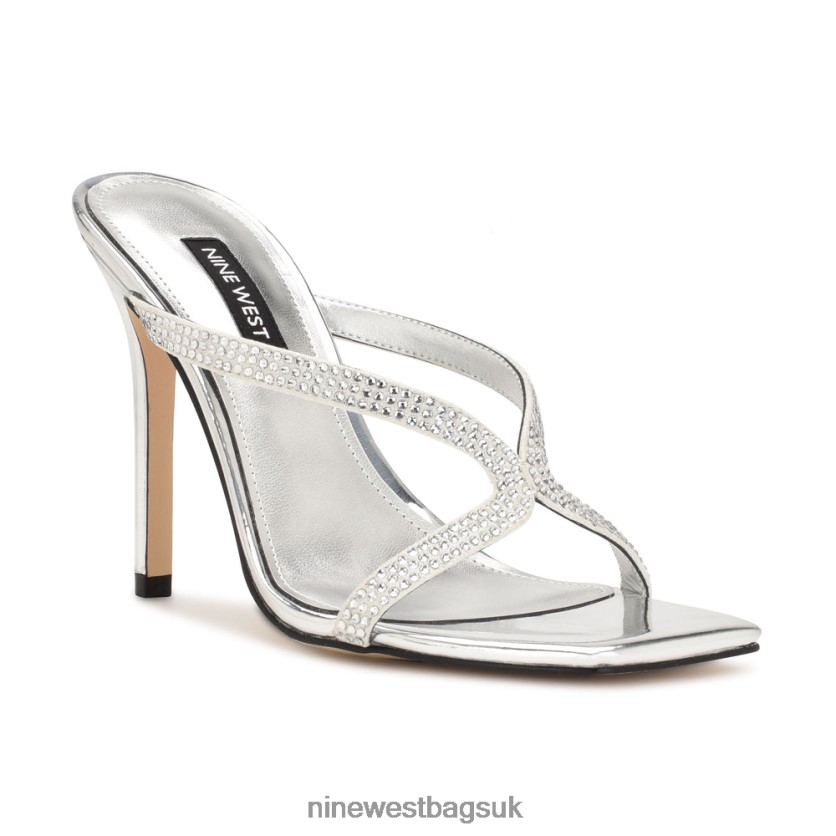 Nine West Twist Heeled Slide Sandals RFX40B1793 - Nine West UK Silver Metallic
