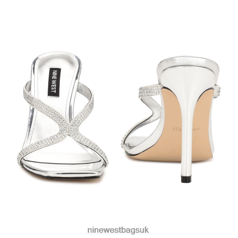 Nine West Twist Heeled Slide Sandals RFX40B1793 - Nine West UK Silver Metallic