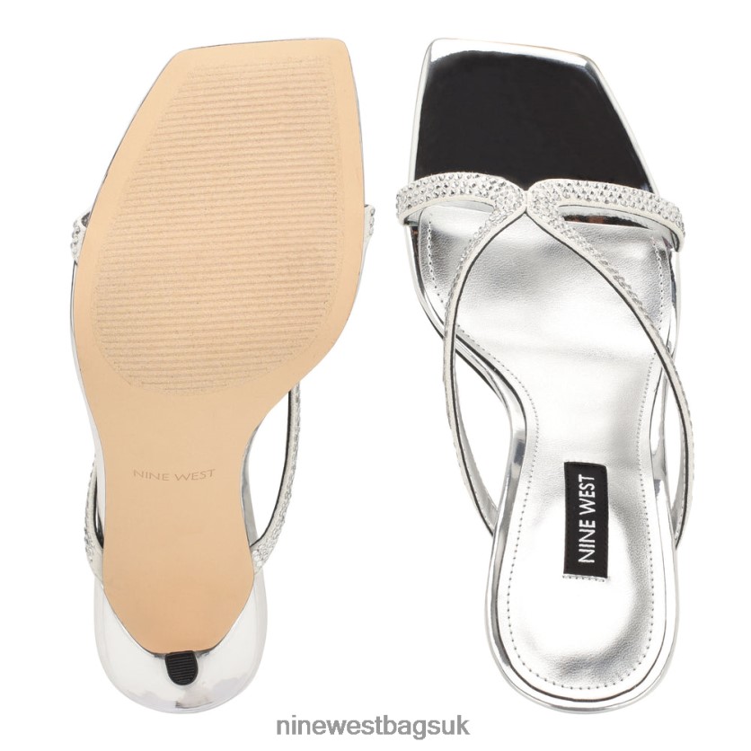 Nine West Twist Heeled Slide Sandals RFX40B1793 - Nine West UK Silver Metallic