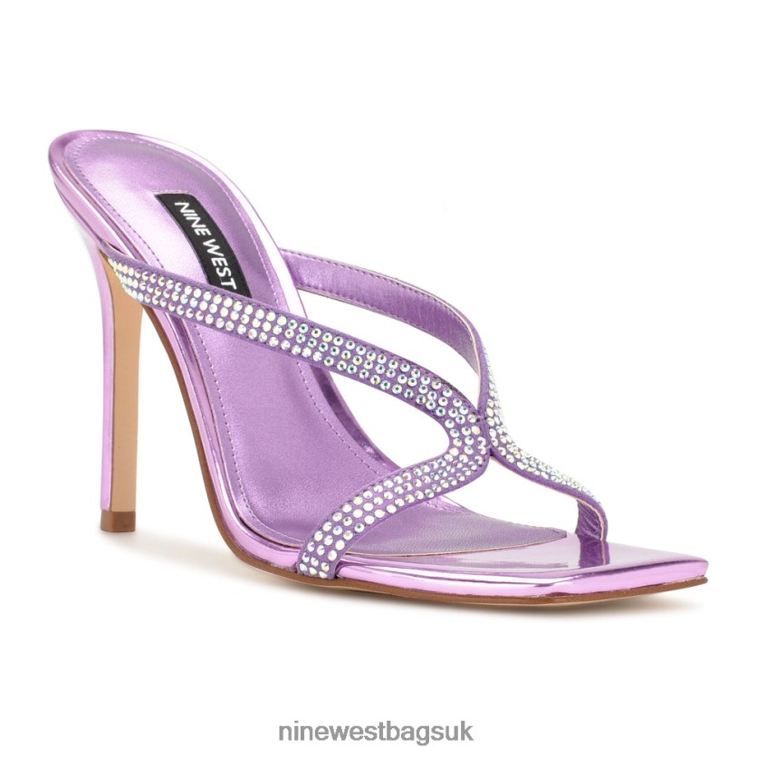 Nine West Twist Heeled Slide Sandals RFX40B1794 - Nine West Sandals UK Purple Metallic