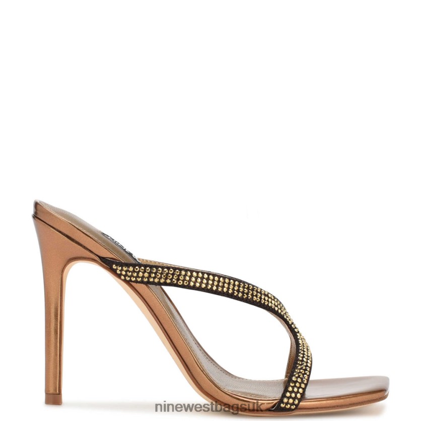 Nine West Twist Heeled Slide Sandals RFX40B1795 - Nine West UK Sale Dark Gold