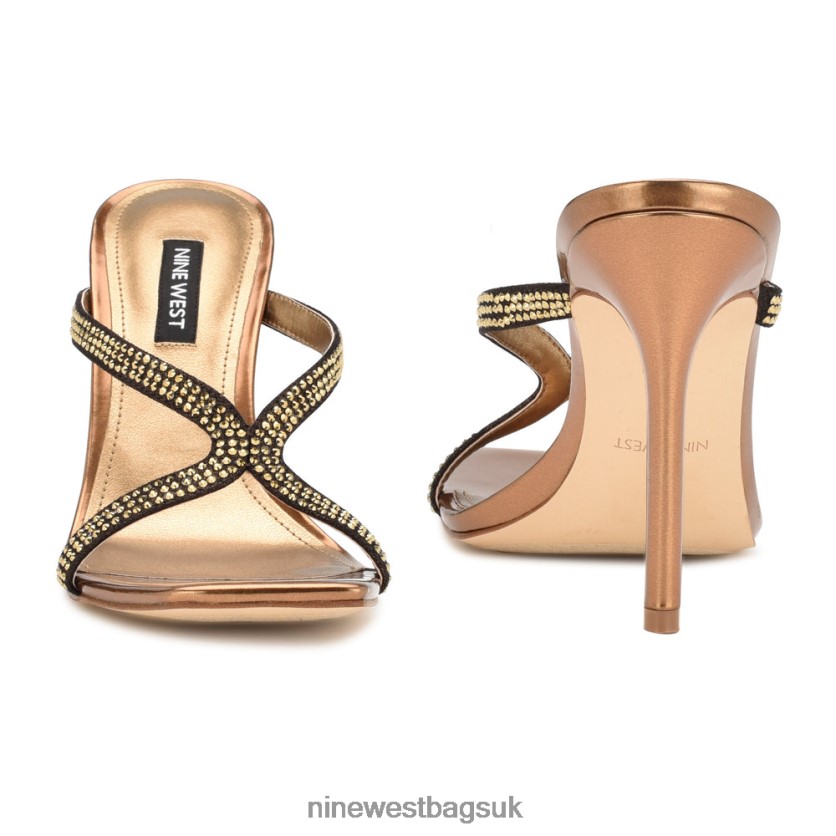 Nine West Twist Heeled Slide Sandals RFX40B1795 - Nine West UK Sale Dark Gold