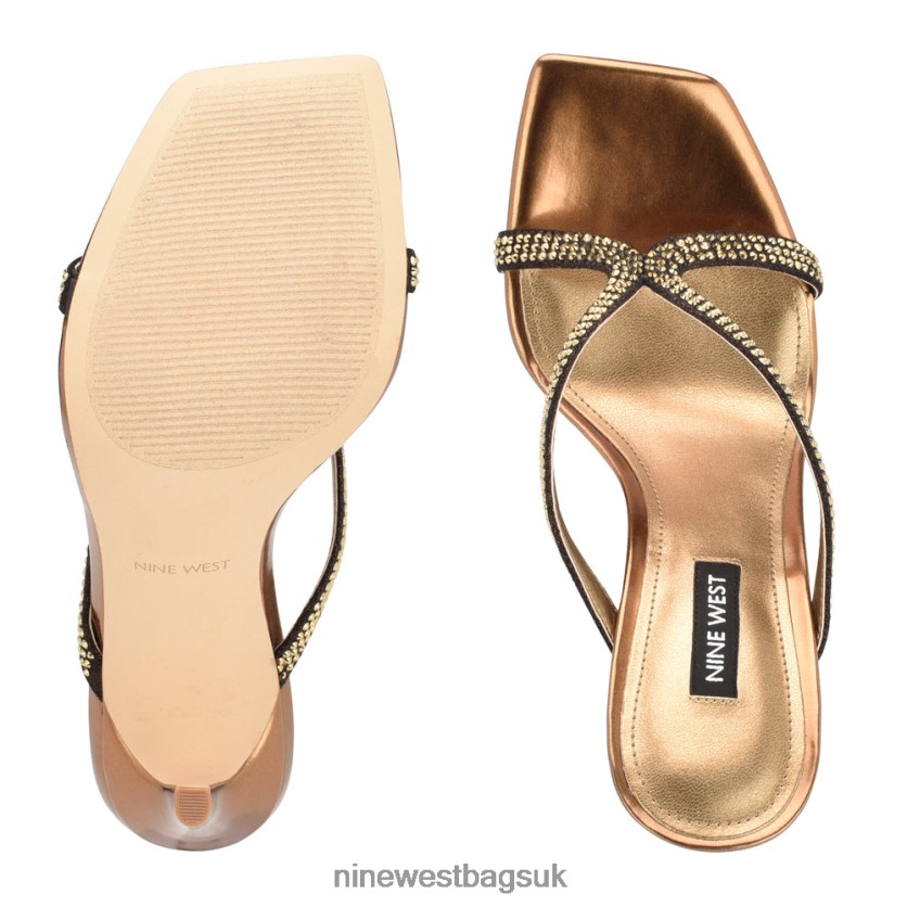 Nine West Twist Heeled Slide Sandals RFX40B1795 - Nine West UK Sale Dark Gold