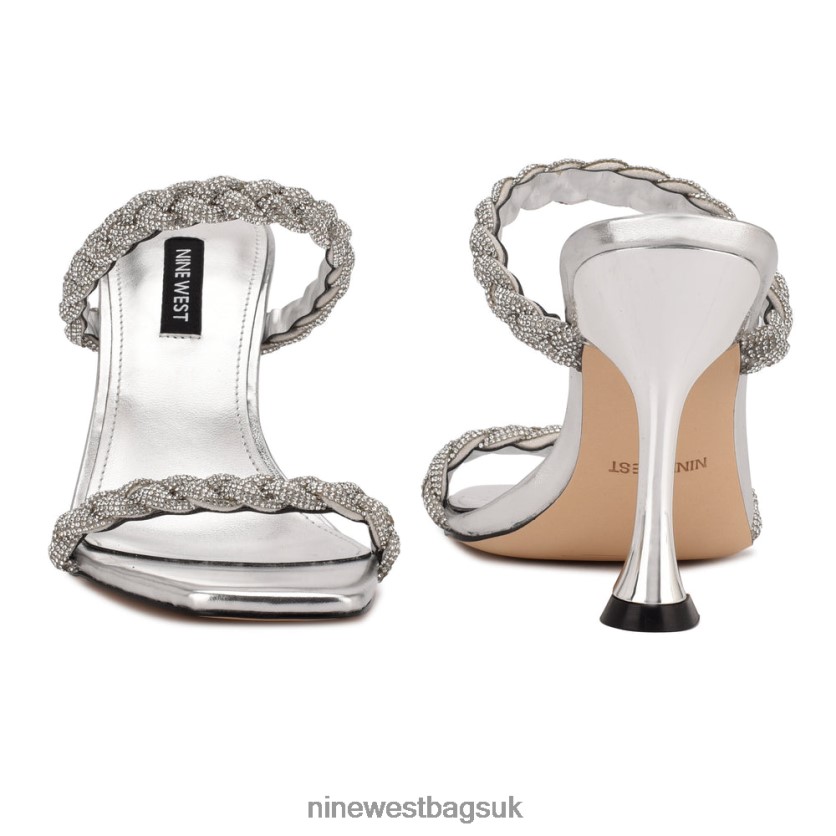 Nine West Zippy Heeled Slide Sandals RFX40B1807 - Nine West UK Sale Silver Crystal