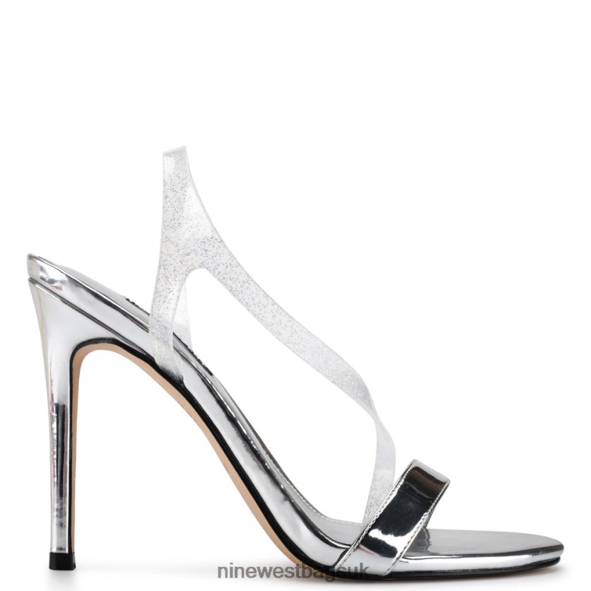 Nine West Magee Heeled Slingback Sandals RFX40B433 - Nine West UK Silver Glitter
