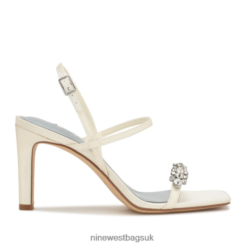 Nine West Oreece Heeled Slingback Sandals RFX40B161 - Nine West UK Ivory Satin Crystal