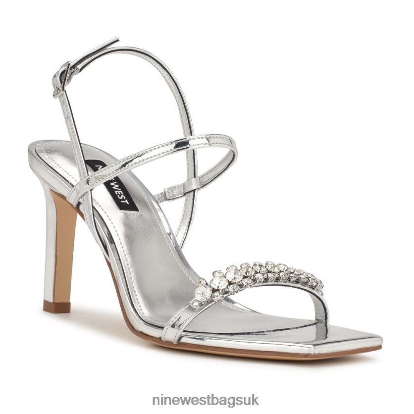 Nine West Oreece Heeled Slingback Sandals RFX40B162 - Nine West Sandals UK Silver