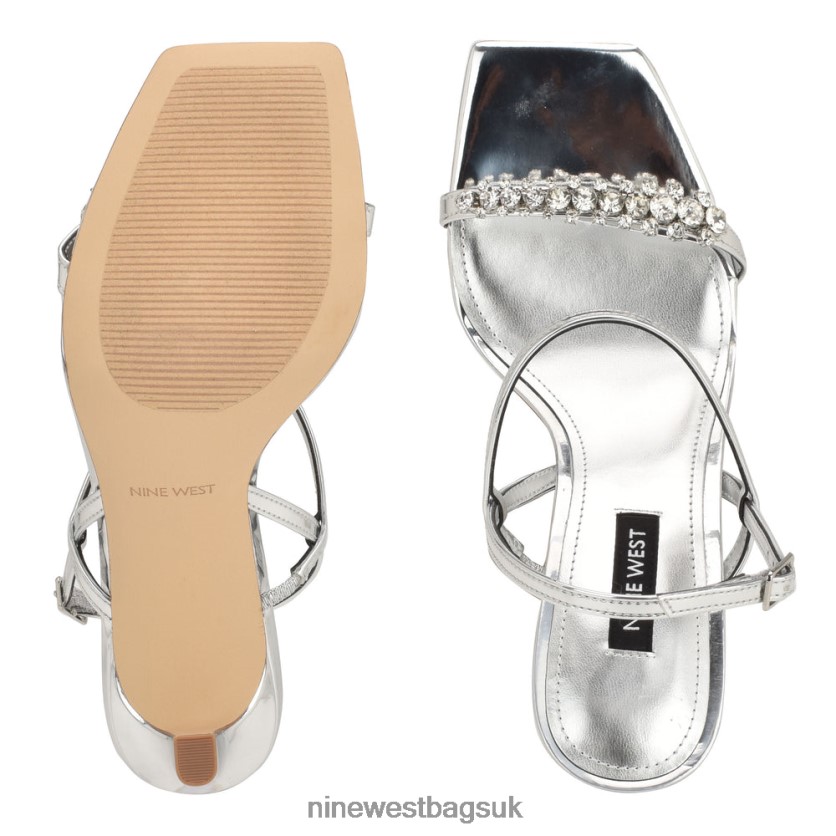 Nine West Oreece Heeled Slingback Sandals RFX40B162 - Nine West Sandals UK Silver
