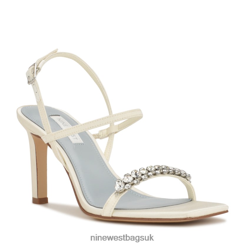 Nine West Oreece Heeled Slingback Sandals RFX40B1713 - Nine West UK Ivory Satin Crystal
