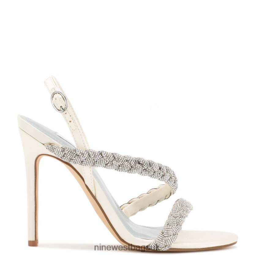 Nine West Tiff Slingback Heeled Sandals RFX40B395 - Nine West UK Sale Ivory Satin Crystal