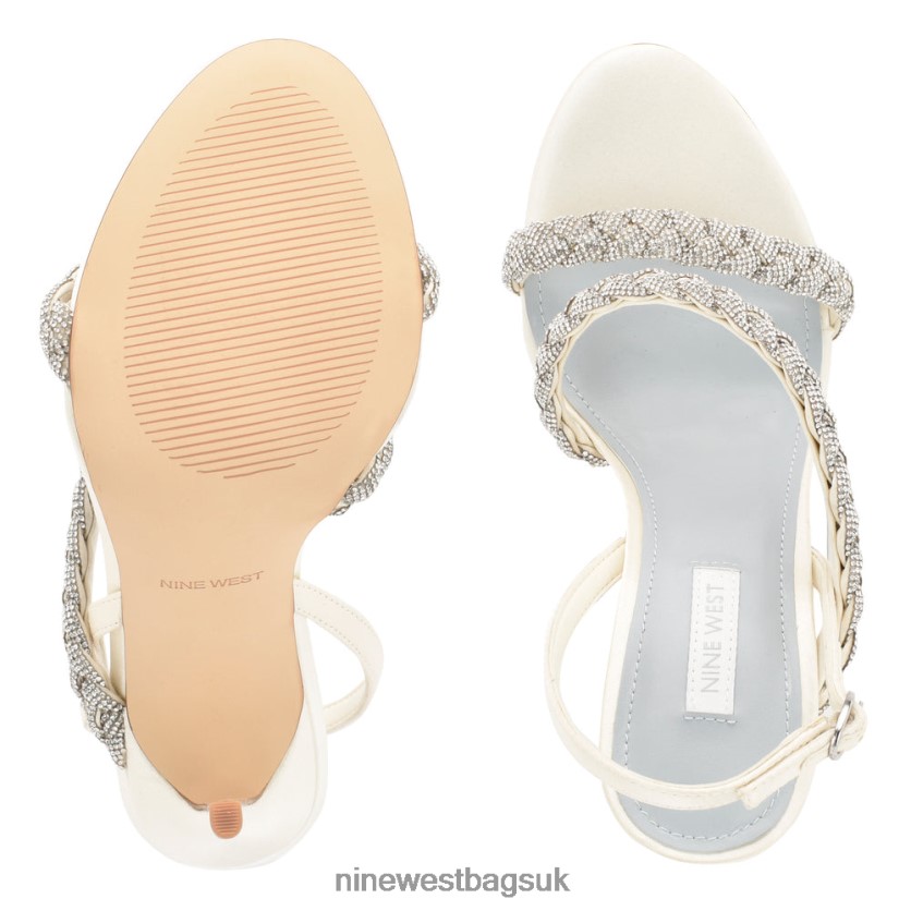 Nine West Tiff Slingback Heeled Sandals RFX40B395 - Nine West UK Sale Ivory Satin Crystal